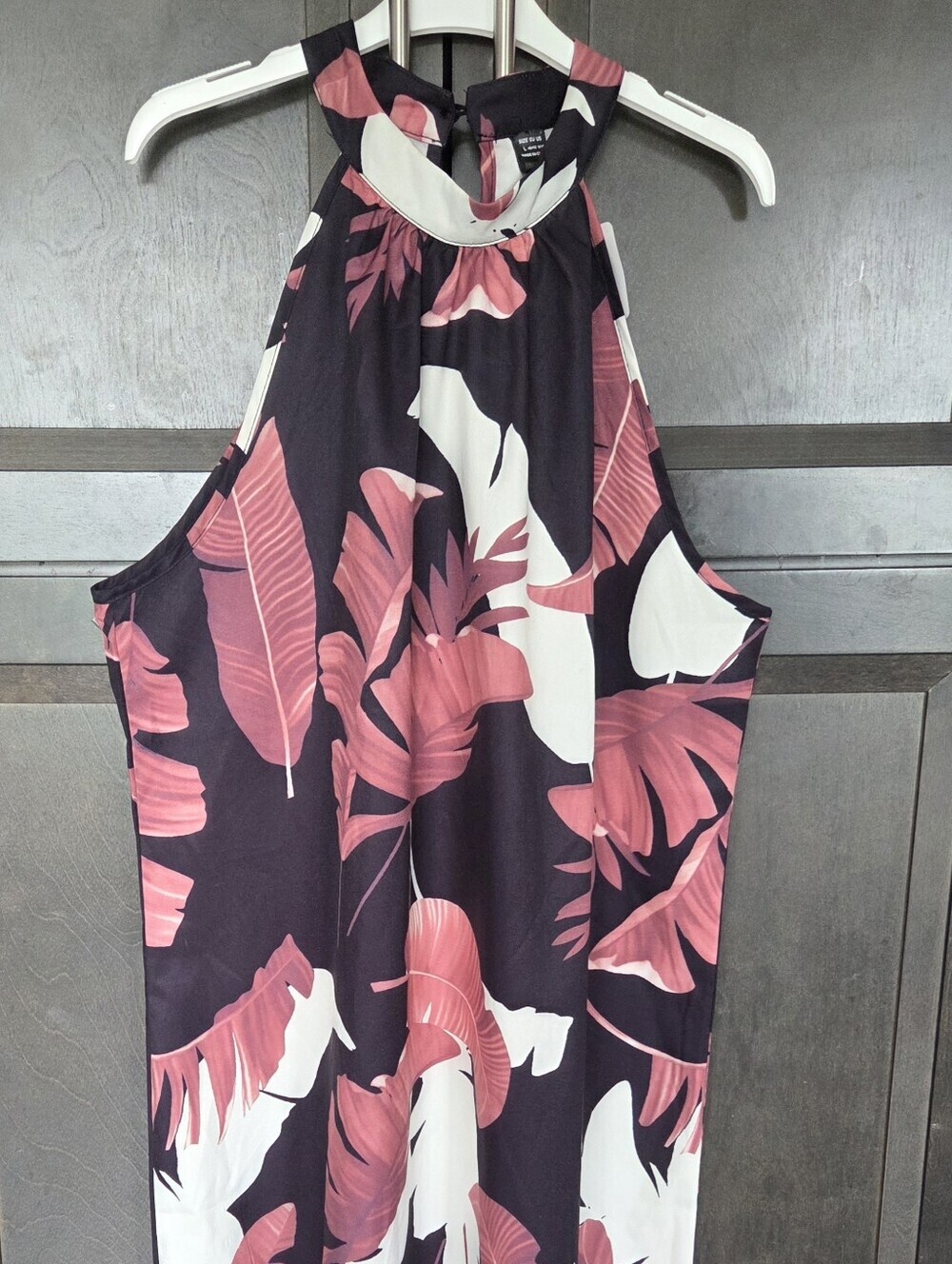 Tropical Print Halter Dress in Black